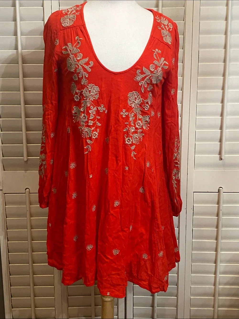 NWOT Free People Red Embroidered V-Neck Mini Dress